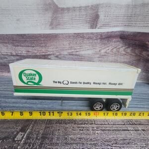Buddy L pressed steel and plastic Quaker state oil semi trailer white and green